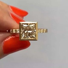 2.50 CTW Princess Cut DEF Moissanite Engagement Ring 14k Yellow Gold Plated