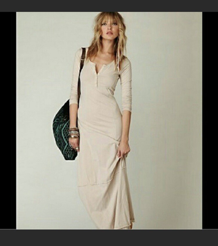 Free People Miles Of Henley Maxi Dress Size Small, Cream/Ivory