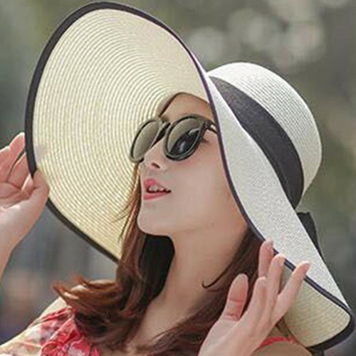 Women Brim Straw Hat Sun Floppy Wide Brim Hats Bowknot Folding Beach Caps Hom JE - Picture 9 of 24