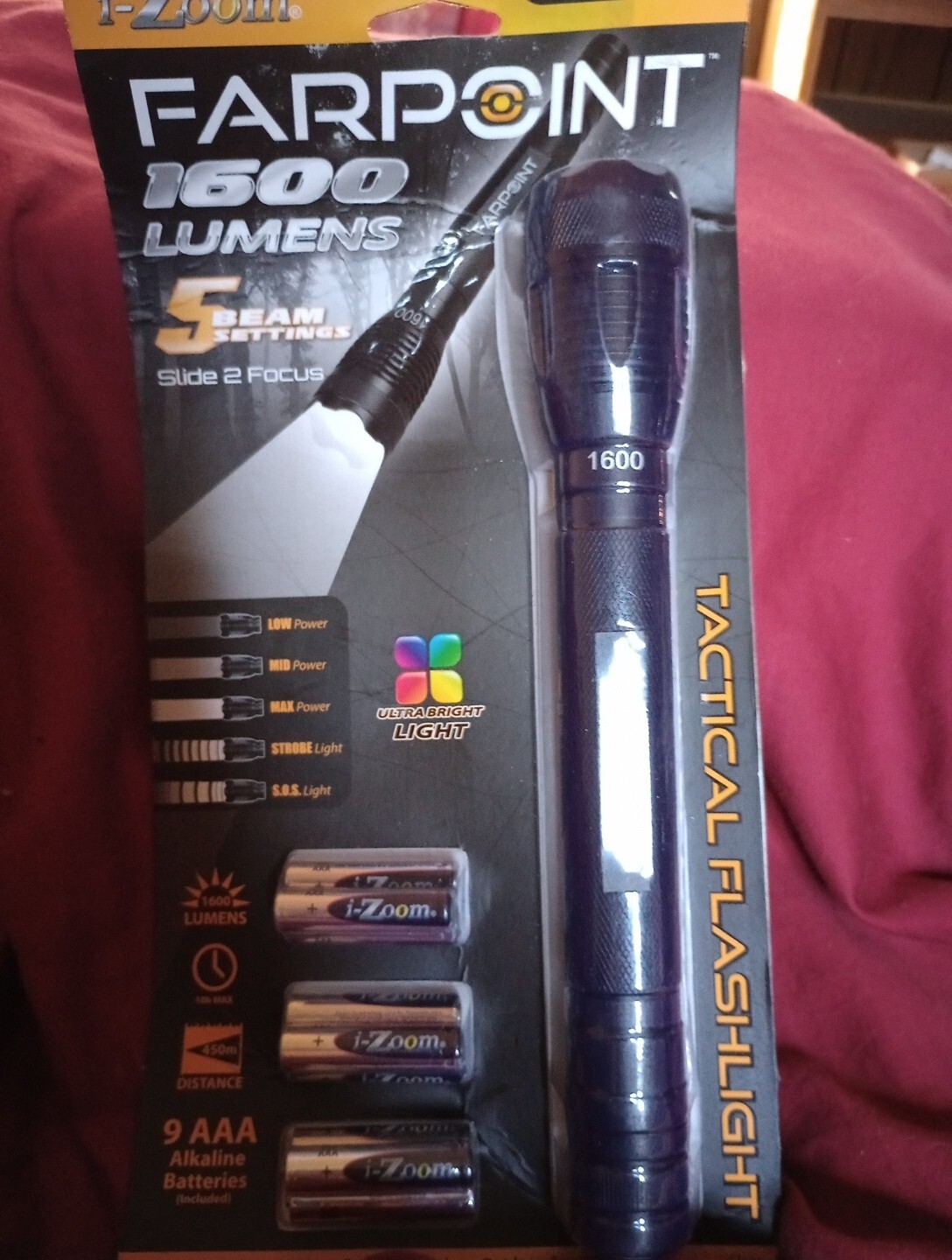 Farpoint 1600 Lumen Tactical Flashlight with 9 AAA Batteries-image