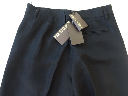 NWT Roberto Cavalli Black Linen Strait Leg Pants, Made in Italy Sz Us 8 IT 44 - Picture 6 of 8
