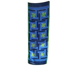 Vintage 70s Jan Frimier Abstract Mod Retro Geometric Blue Silk Scarf 15"x43"