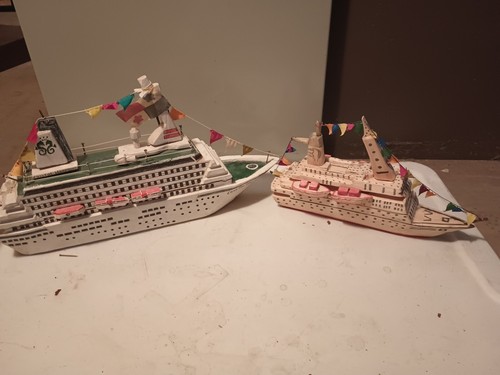 2 Impressive Large Primitive Homemade Cruise Ship Model Boats