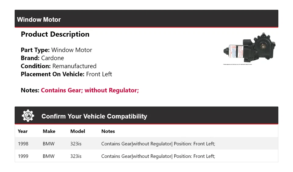 Motor ventana delantero izquierdo cardone bmw 323is 1998-1999 Foto 2 de 4