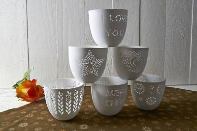 Porzellan-Becher Porzellanbecher Teelichthalter Windlicht Kerze Tealight Cups