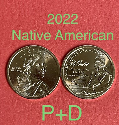2022 Set Of 2 Coins P+D $1 Coin Native American Uncirculated. #C360