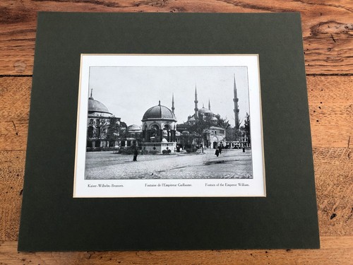1910 mounted print constantinople ( fontain of the emperor william  )