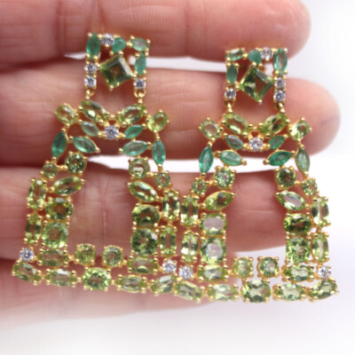 Green Peridot Dangle Earrings 925 Sterling Silver Emerald CZ Statement