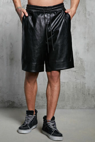 Mens Genuine Black Leather Shorts Lambskin Outwear Jogging Gym Sports Pants MB27