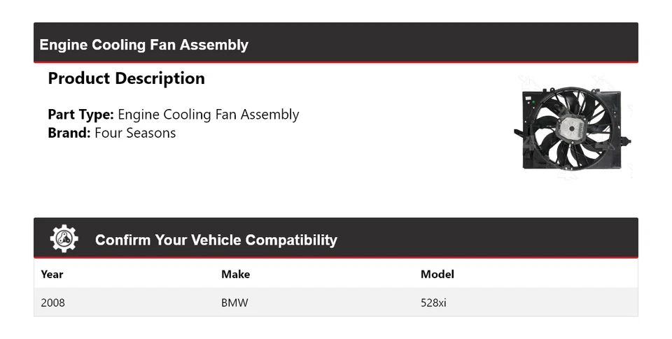 Conjunto de ventilador de refrigeración del motor BMW 528xi 2008 4 estaciones Foto 2 de 4