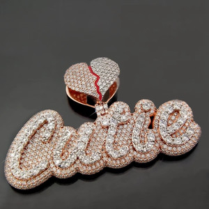 Authentic 4Ct Round Moissanite Broken Heart Bail CUTIE Letter Pendant 14K Rose Gold Plated