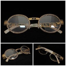 Classy Elegant Retro Hip Hop Club Party SUN GLASSES Oval Bling Gold Marble Frame