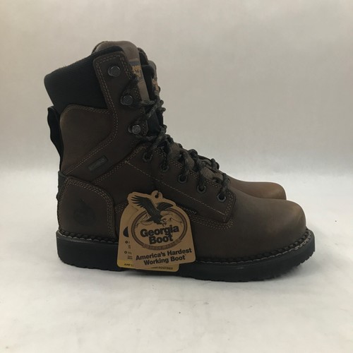 Georgia Mens Brown Leather Revamp WP 8in Work Boots 8.5M New In Box - Picture 6 of 13