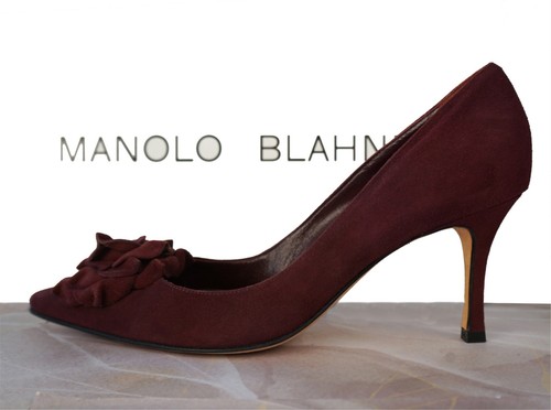 MANOLO BLAHNIK 36 Merlot Suede Lisa 