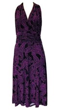 CHAPS Women's Black Purple Paisley Sleeveless  Midi Dress Size Medium M