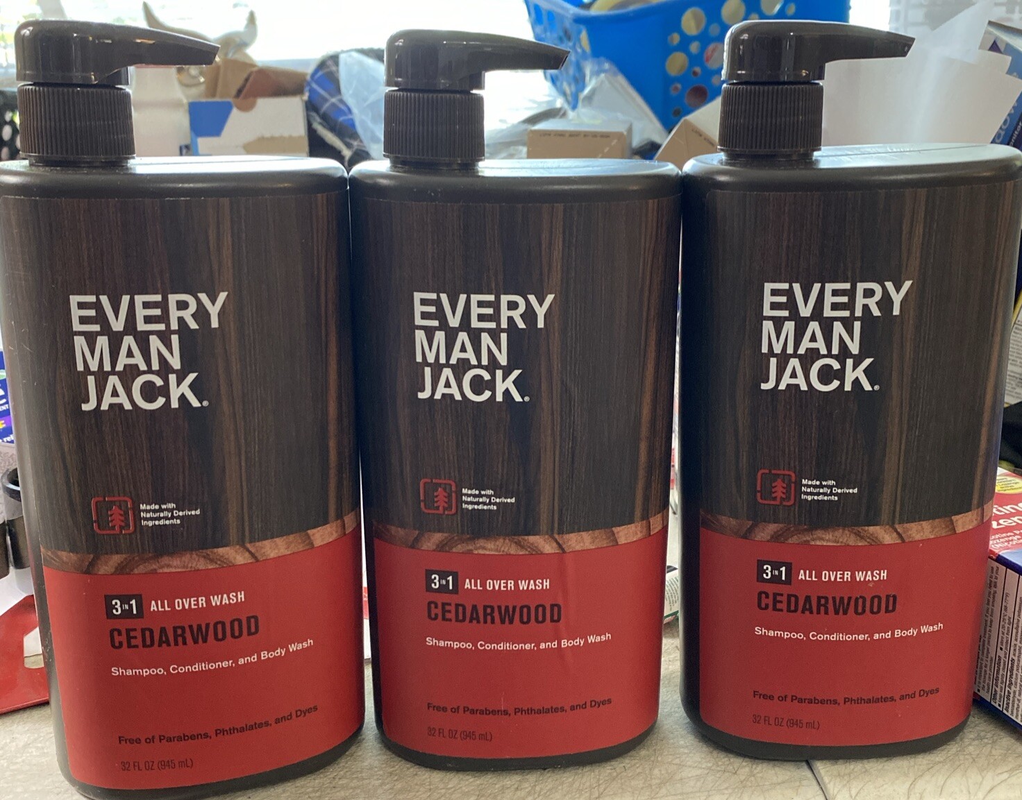 3 Bottles (32 oz each) Every Man Jack CEDARWOOD Shampoo, Conditioner