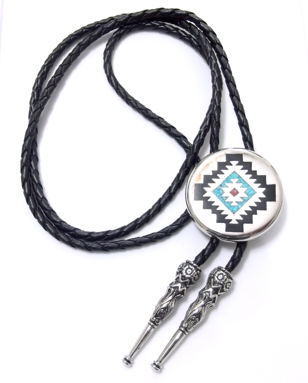 SOUTHWEST DESIGN TURQUOISE CHIP INLAY BOLO TIE 17237 new western bolo