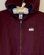 EUC REI Co-op Fall Jacket Youth Boy Large 14-16 Dark Red Navy Blue Hood Full Zip