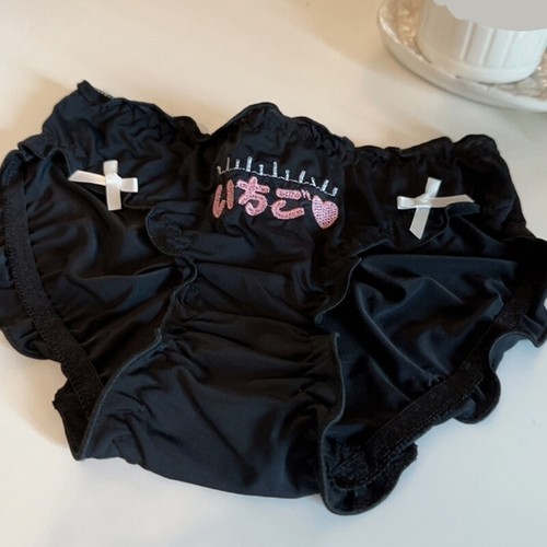 Women Ice Silk Underwear with Funny Letter Embroidery Middle Waist Ruffle Briefs - Picture 3 of 20
