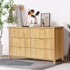 Fluted 6 Drawers Dresser for Bedroom, 54" Wide Chest of Drawers with Thick Plank
