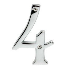 Cast Solid Brass 3 7/8" Address House Number '4' Chrome  Renovator's Supply