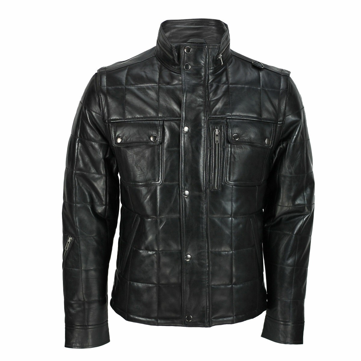 NEW Men's Black Quilted Jacket Square Cut Quilt Padded Design