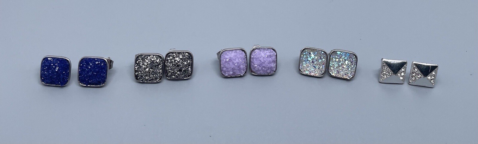 Five Multicolored Square Shaped Earring Stud Lot - image 4