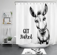 Funny Quotes Animal Donkey Black and White Shower Curtain Set for Bathroom Decor