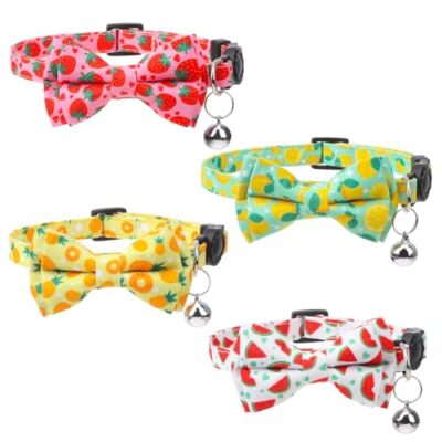 4 Pack Cat Collar with Bow Tie and Bell Breakaway Bowtie Cat Collar Fruit Cat 