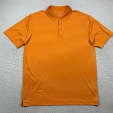 Nike Golf Dri Fit Polo Shirt Mens Large Orange Striped Short Sleeve