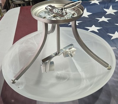 15'' 2 Light Semi Flush Mount Alabaster Gls SN Satin Nickel Finish - FREE SHIP !