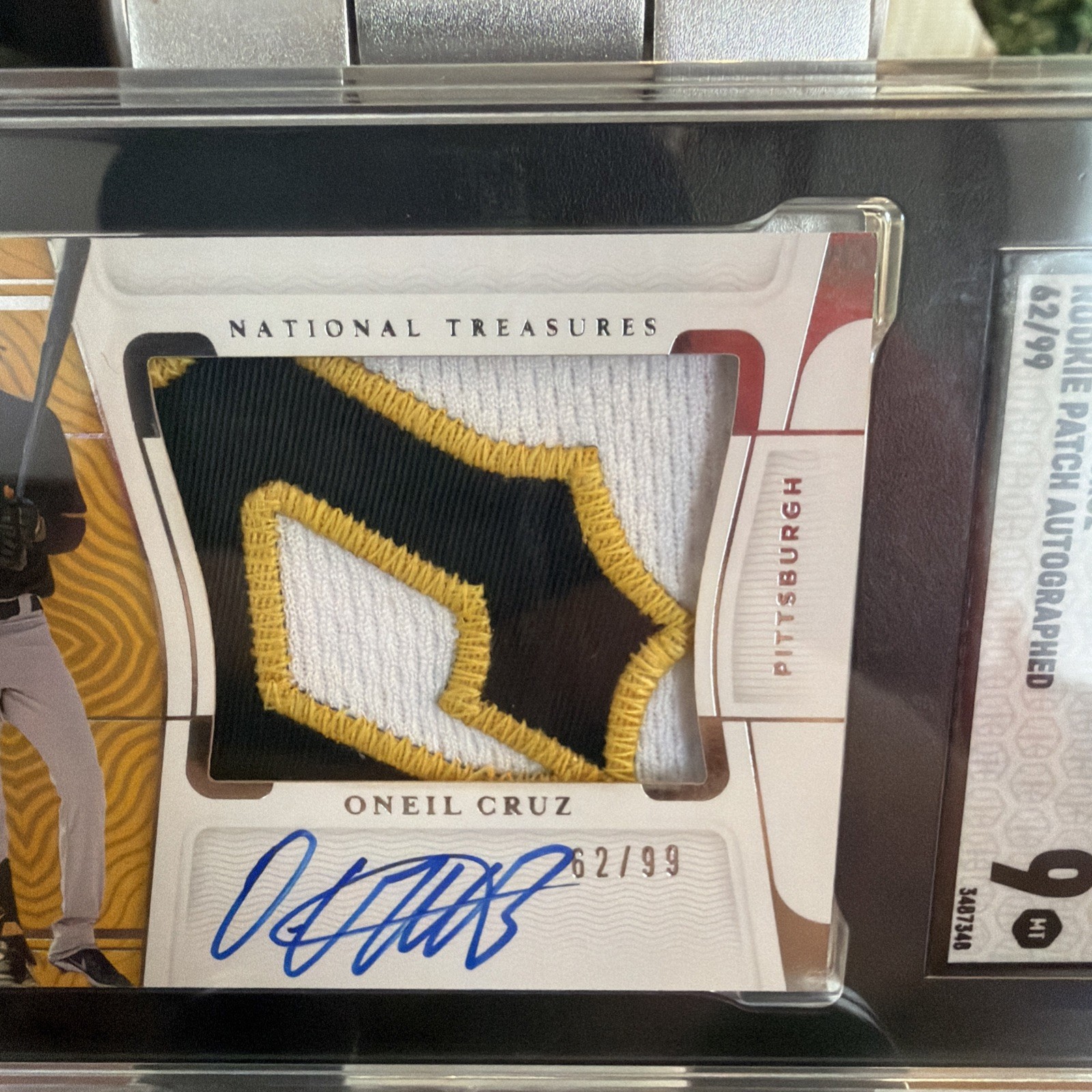 Oneil Cruz 2022 National Treasures #RPA Numbered /99 Rookie Patch Auto RC SGC 9 view 3
