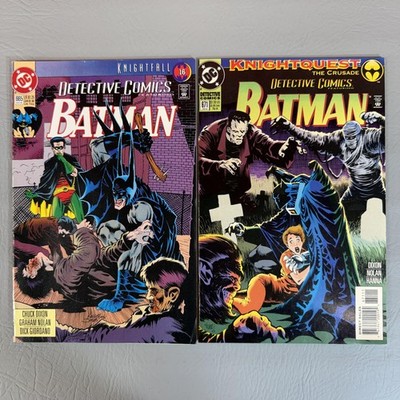 Vtg DC Detective Comics Batman Comic Lot #665, 671 Knightfall Knightquest 90s