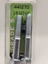 Qty 2-- Hillman Steel 3/8"-16 x 1-1/4" Hex Head Cap Screws