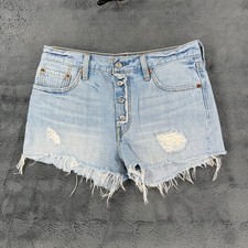 Levi's 501 Shorts Womens Size 28 Blue Denim Cut-Off Distressed Fringe Casual