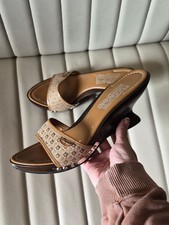 vintage Salvatore Ferragamo Gancini logo canvas Heel low-wedge slide Sandals