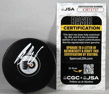BOBBY BRINK SIGNED PHILADELPHIA FLYERS PUCK NHL STAR AUTOGRAPHED +JSA COA