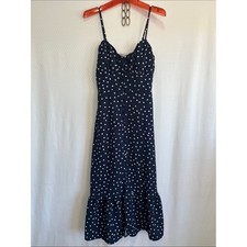 No Comment Dress Polka Dot Navy Midi Dress with Ruffle Hem