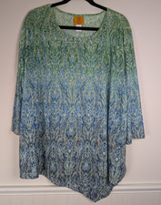 Ruby Rd. Women  s Top Size 3X Embellished V-Neck Blue Green Asymmetric Hem Boho