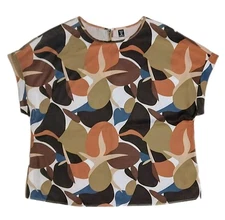 Shein Earth Tone Nature Leaf Print Casual Travel Workwear Business  Top Size 1XL