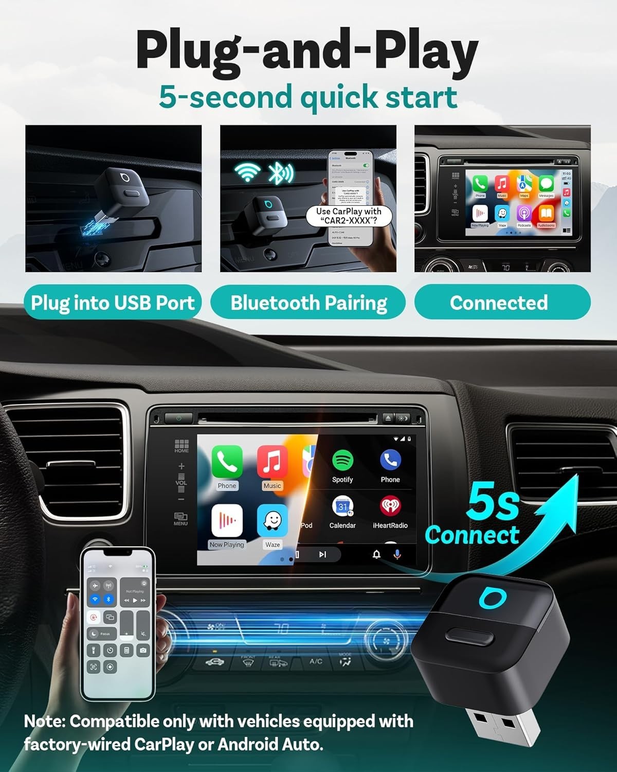 Ottocast Mini Pico 2 in 1 Wiessless Adapter per Apple CarPlay Android Auto - Miniatura 3