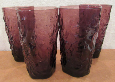 VINTAGE SET OF 4 MORGANTOWN SENECA PURPLE (AMETHYST) DRIFTWOOD GLASS TUMBLERS