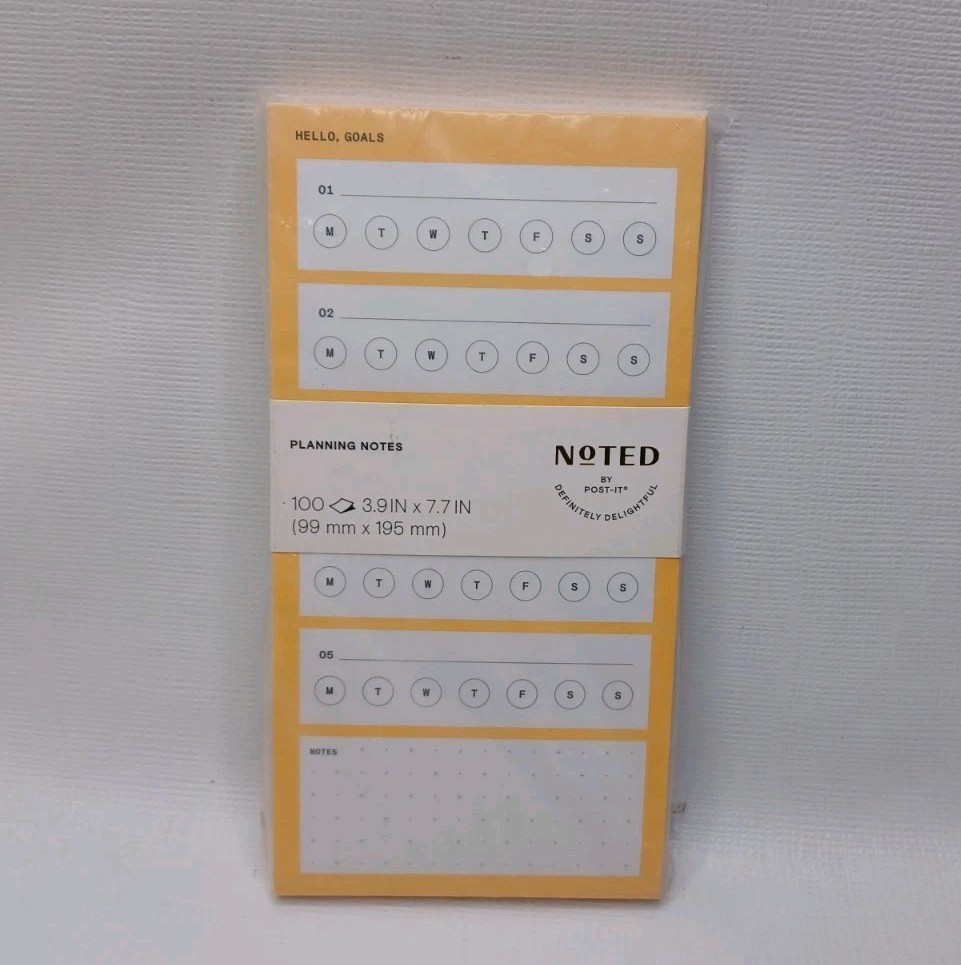 Noted By Post it Planning Notes Hello Goals Orange 100 Sheets 3.9" x 7.7"