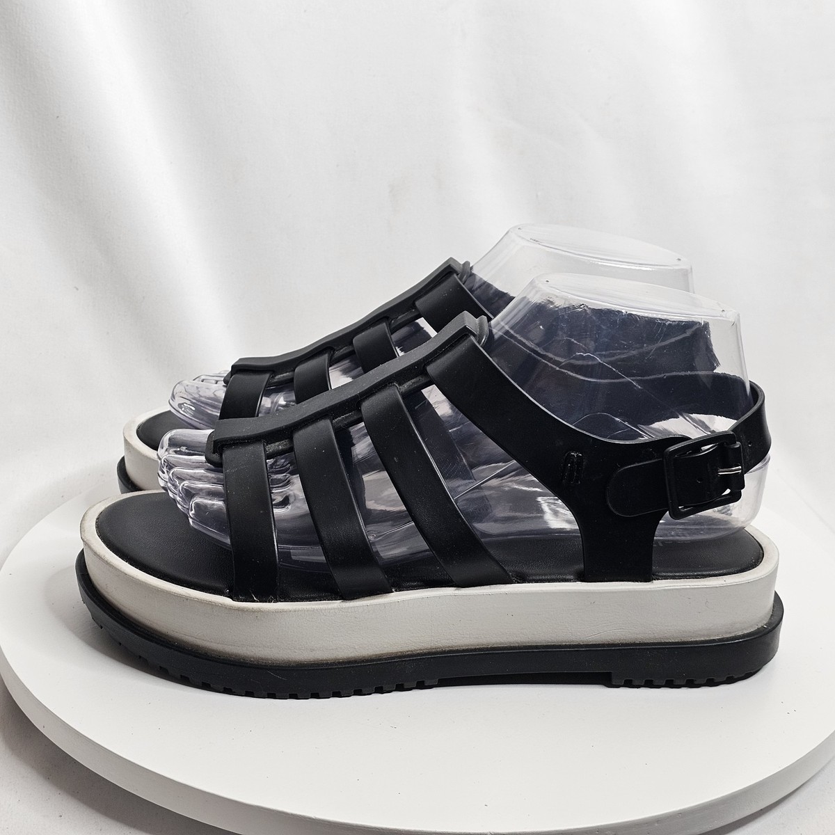 Melissa Flox III Women's Shoes Size Jelly Flat Black/White Platform  Sandals