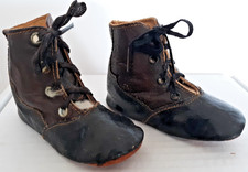 vintage black leather lace-up baby shoes size 2 doll antique VG condition