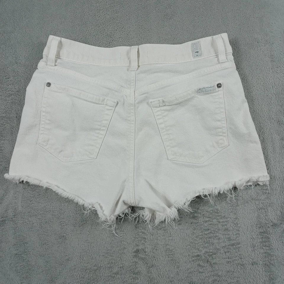 Shorts femininos 7 For All Mankind 28 bainha desgastada jeans cintura alta corte verão - Imagem 4 de 4