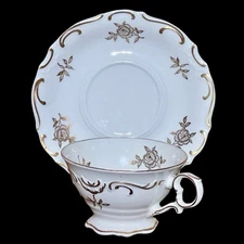 Vintage Schumann Bavaria Teacup & Saucer Set: Gold Trimmed Porcelain 