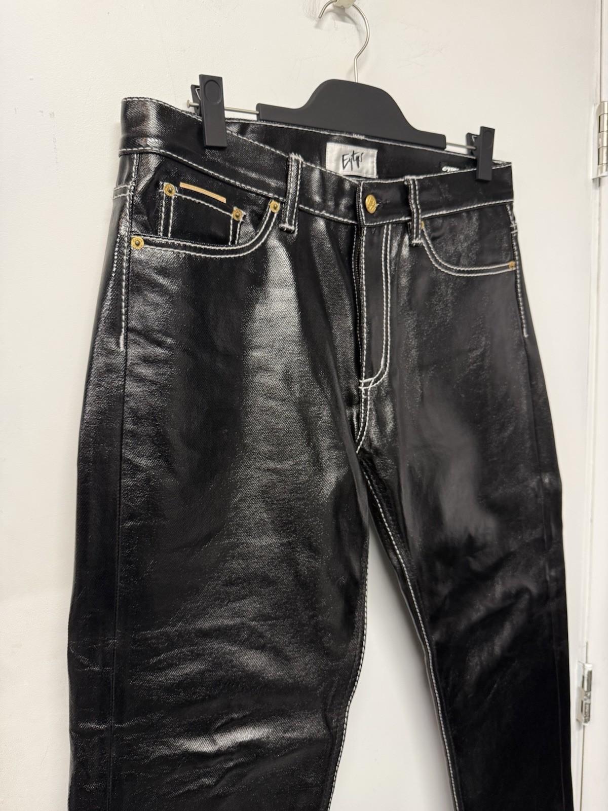 Eytys Men’s 32x32 Straight Leg Leather Jeans Black image 2