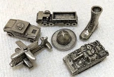 COMPLETE SET 6 PEWTER PLAYING TOKENS US ARMY Bagged MONOPOLY GAME REPLACEMENTS