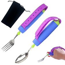 Adaptive Utensils Set, 2pcs Spoons Forks Set for Elderly, Weighted Utensils f...